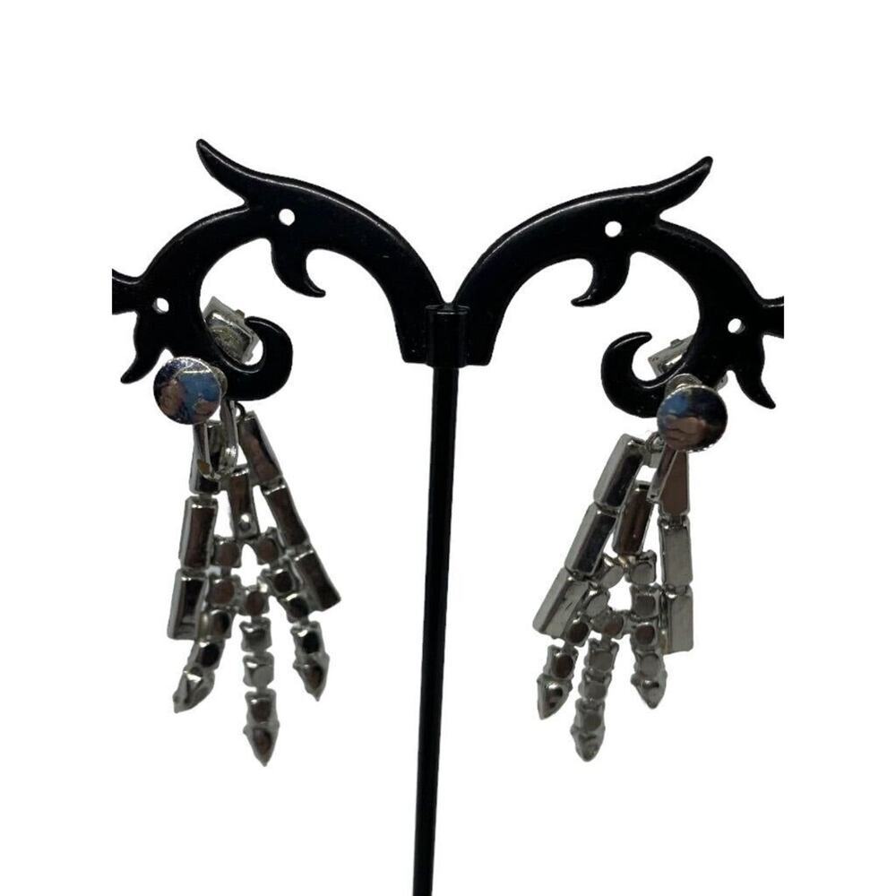 Vintage Rhinestone Earrings Dangle 2" Drop Screwback Non-Pierced - Picture 7 of 8